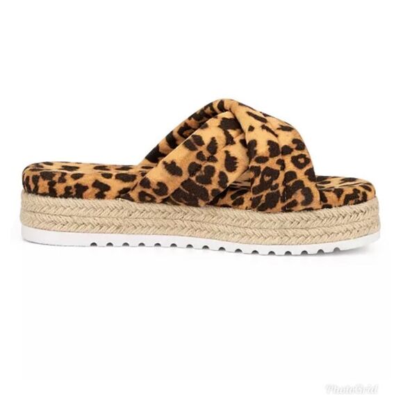 Olivia Miller River Flatform Wedge Chunky Leopard Animal Print Slide Sandals - Picture 1 of 10